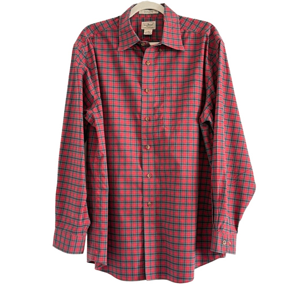 🌻 L.L. Bean Men's Red and Black Plaid Button Down Shirt